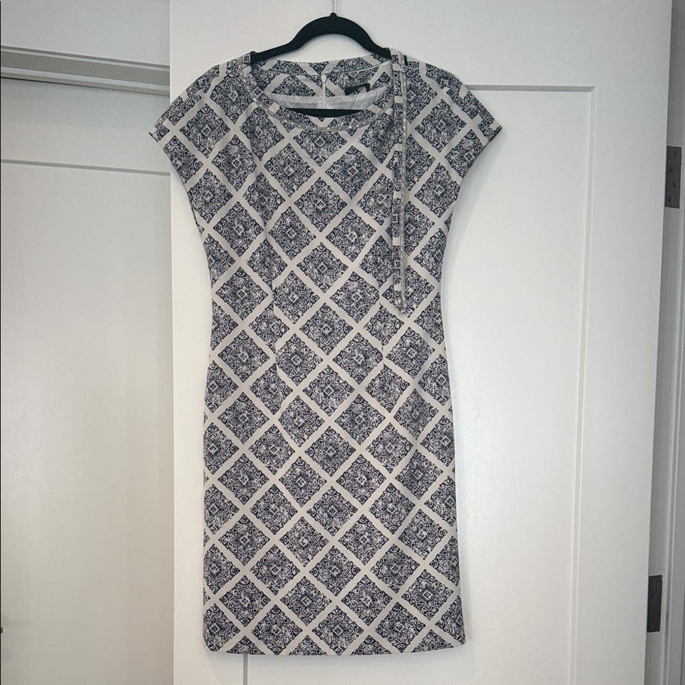 Peserico blue and crème Geometric Mini Dress